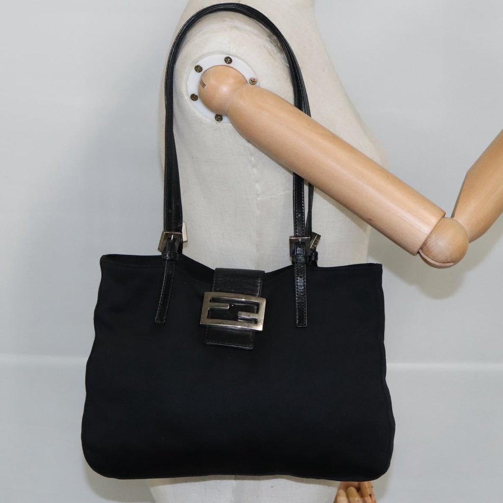 FENDI Mamma Baguette Shoulder Bag Nylon Black Silver 98783