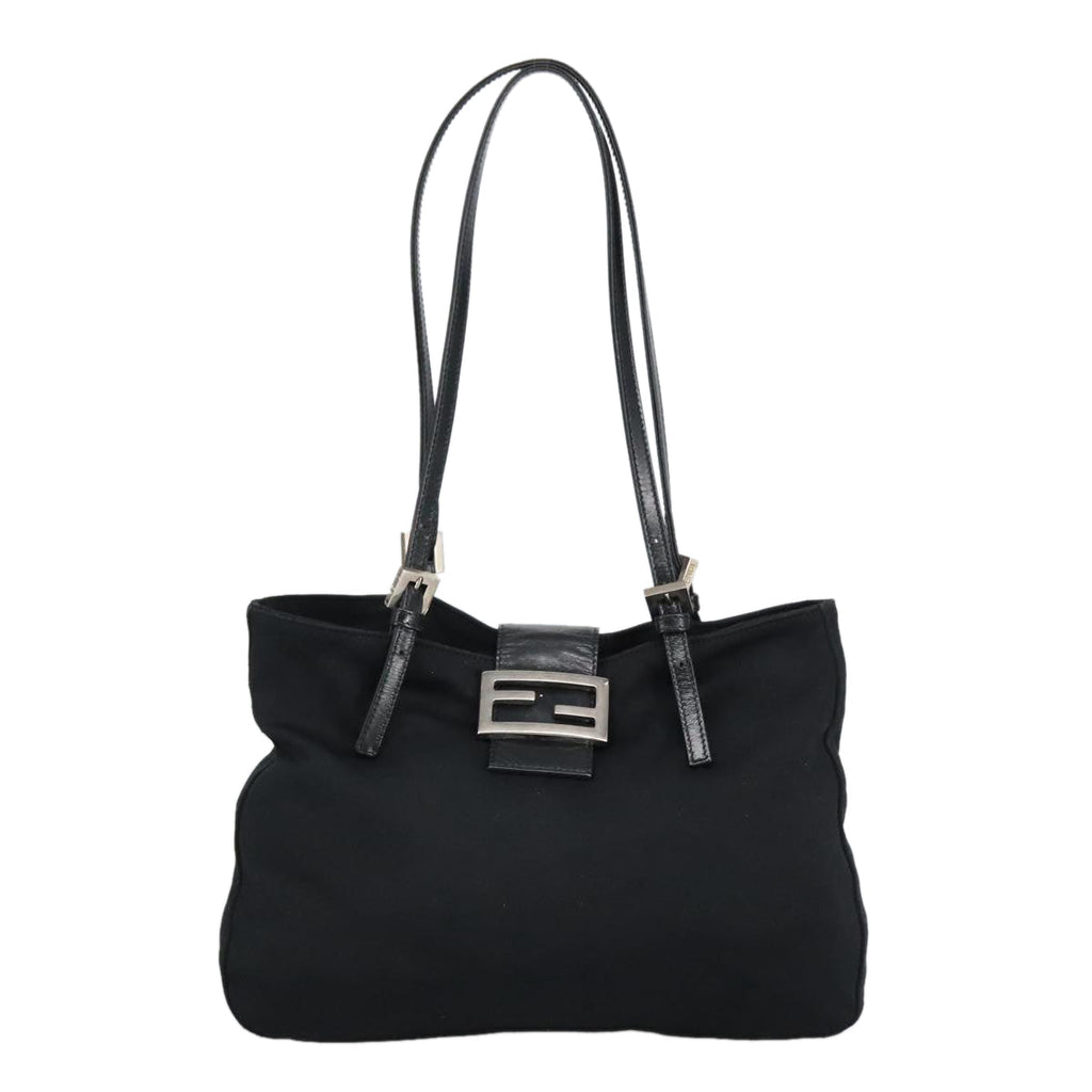 FENDI Mamma Baguette Shoulder Bag Nylon Black Silver 98783