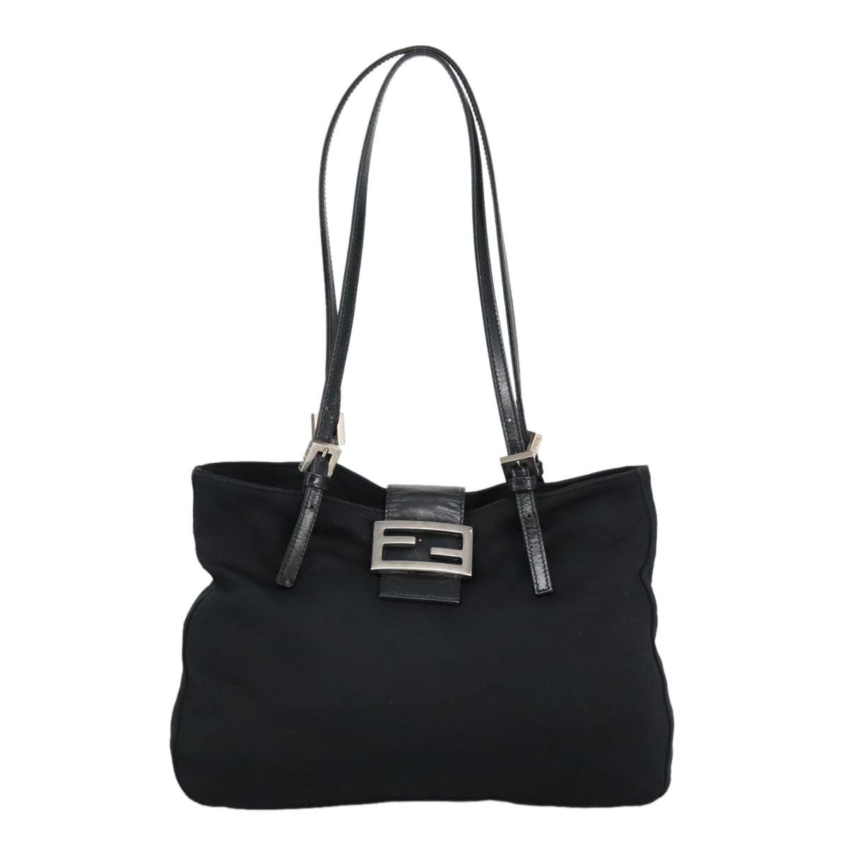 FENDI Mamma Baguette Shoulder Bag Nylon Black Silver 98783