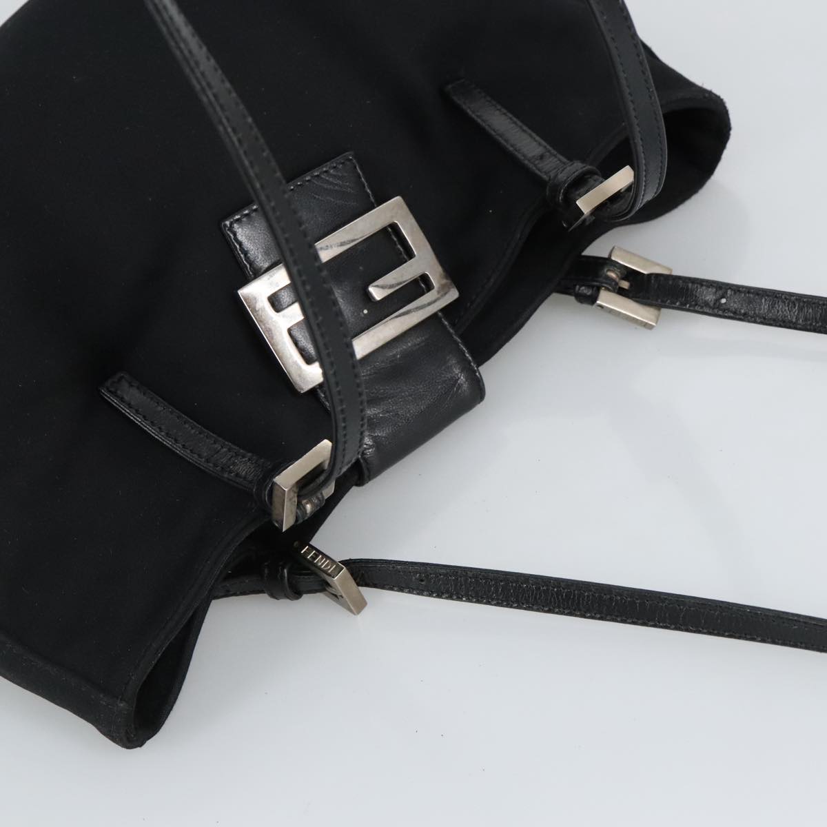FENDI Mamma Baguette Shoulder Bag Nylon Black Silver 98783
