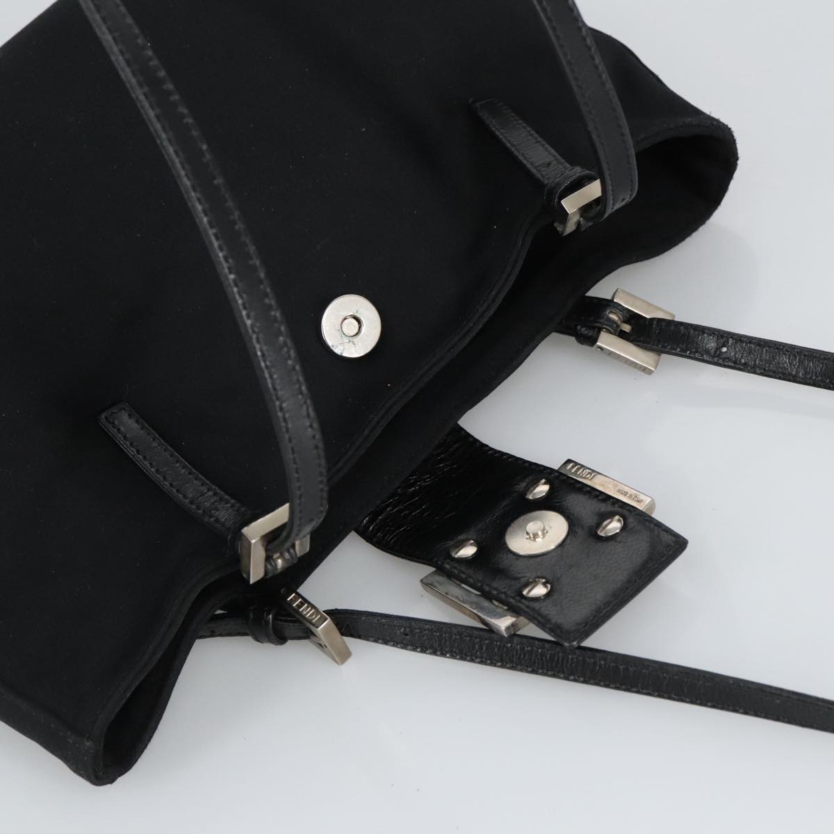 FENDI Mamma Baguette Shoulder Bag Nylon Black Silver 98783