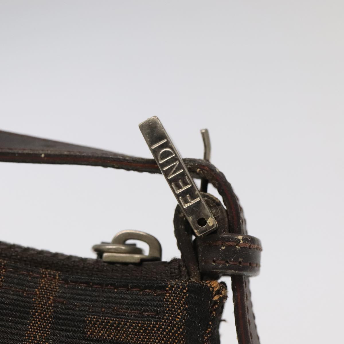 FENDI Zucca Canvas Hand Bag Brown Black Silver 98788