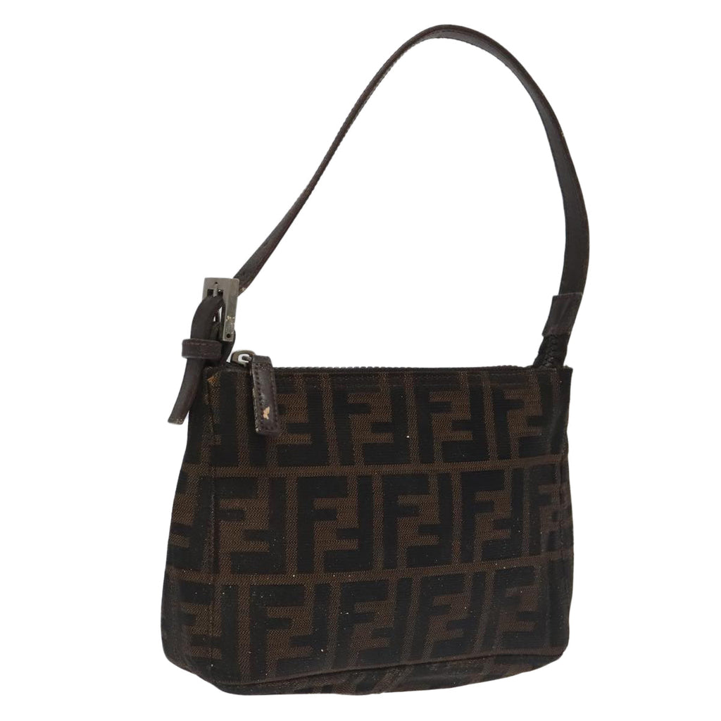FENDI Zucca Canvas Hand Bag Brown Black Silver 98788