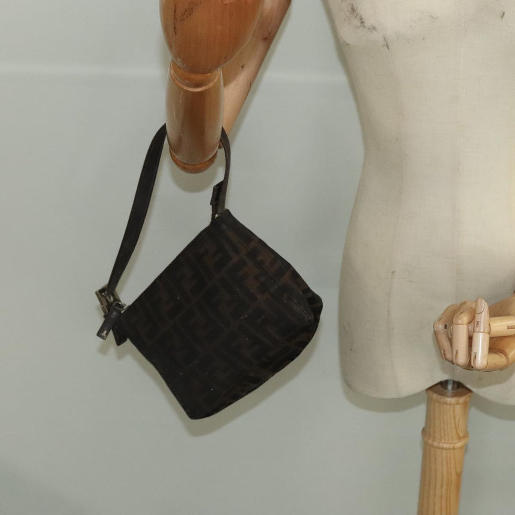 FENDI Zucca Canvas Hand Bag Brown Black Silver 98788