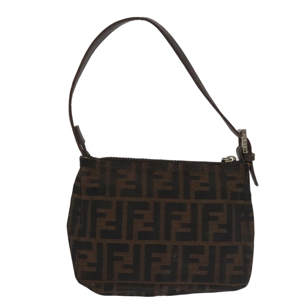 FENDI Zucca Canvas Hand Bag Brown Black Silver 98788