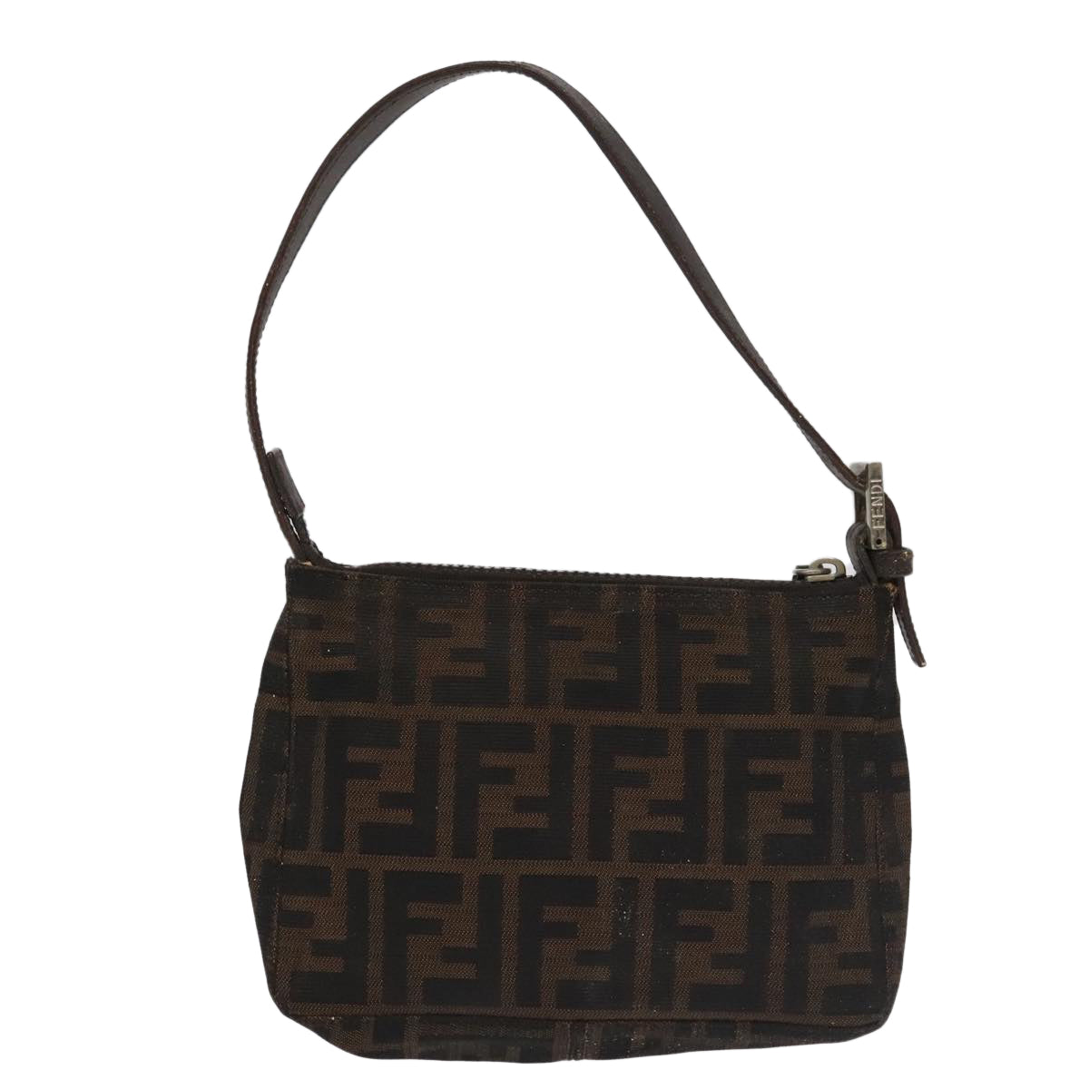 FENDI Zucca Canvas Hand Bag Brown Black Silver 98788
