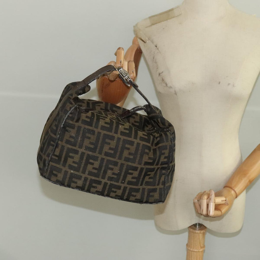 FENDI Zucca Canvas Vanity Pouch Brown Black Silver 98789