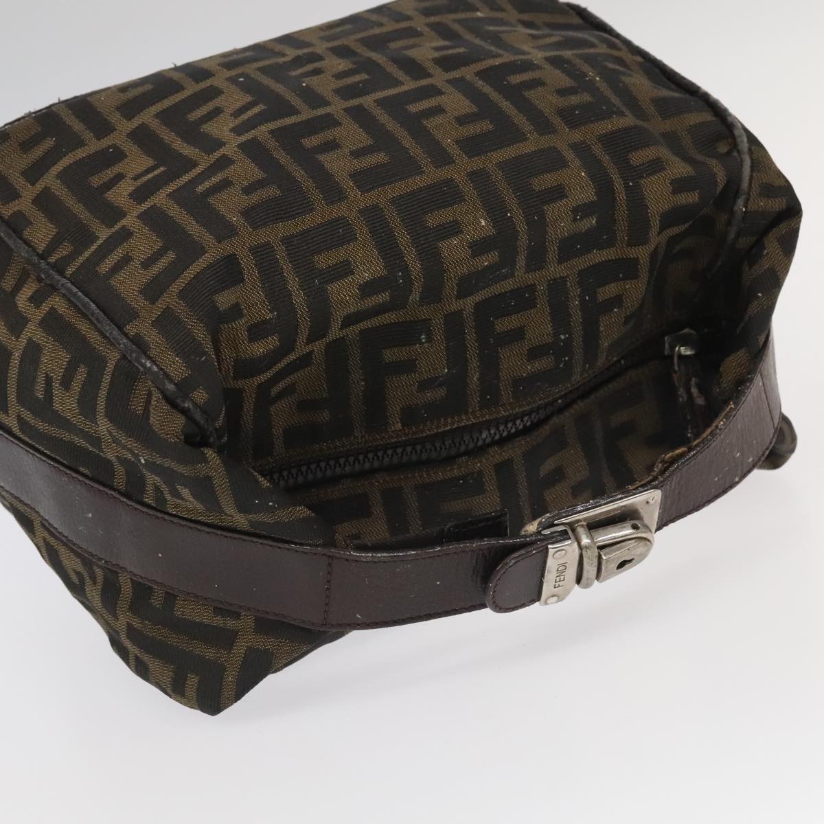 FENDI Zucca Canvas Vanity Pouch Brown Black Silver 98789