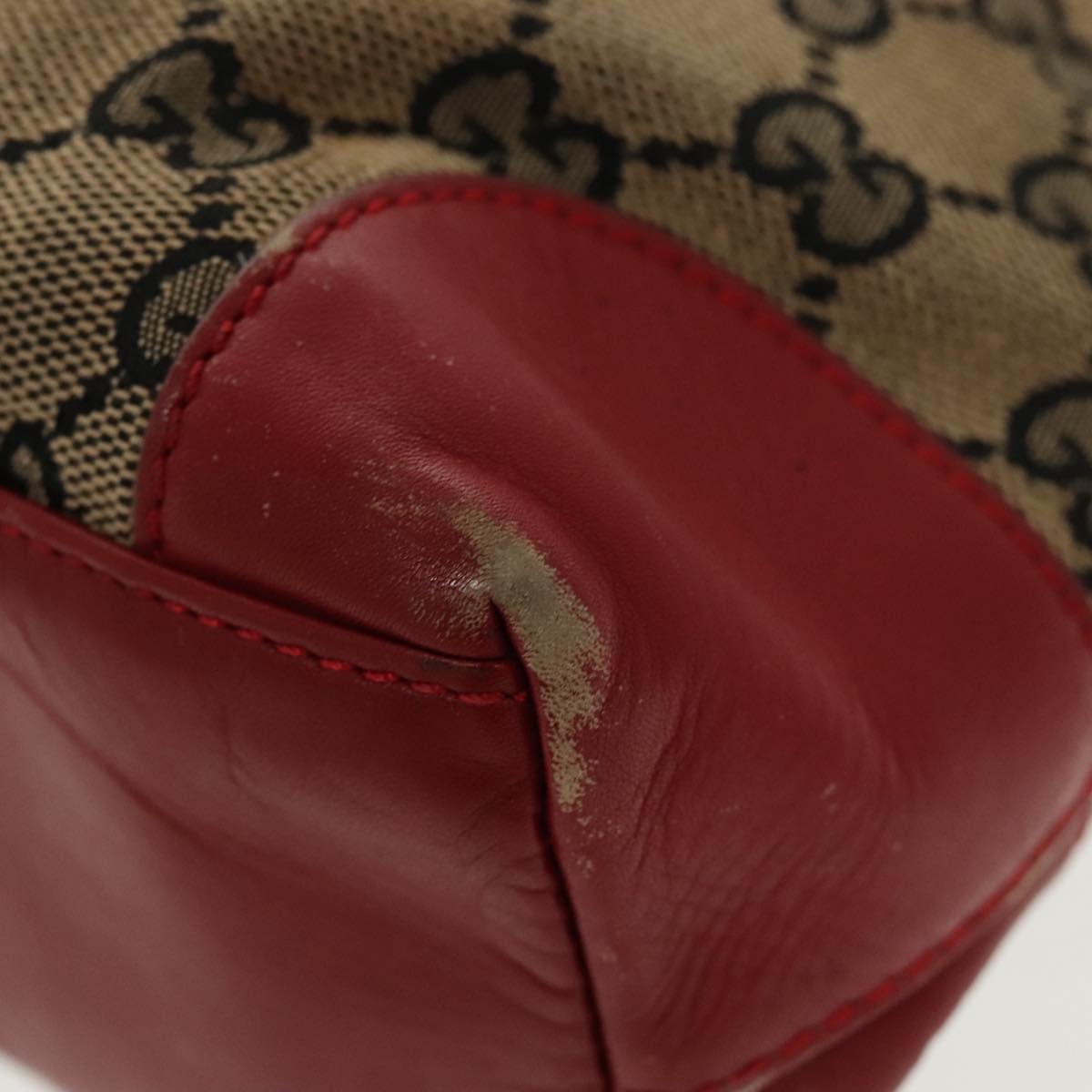GUCCI GG Canvas Tote Bag Beige Silver Red 33890 98790