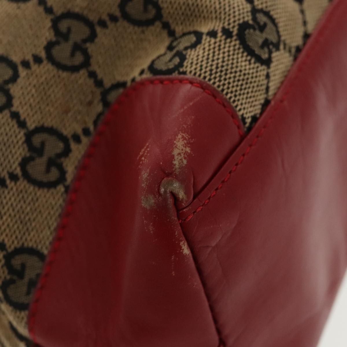 GUCCI GG Canvas Tote Bag Beige Silver Red 33890 98790