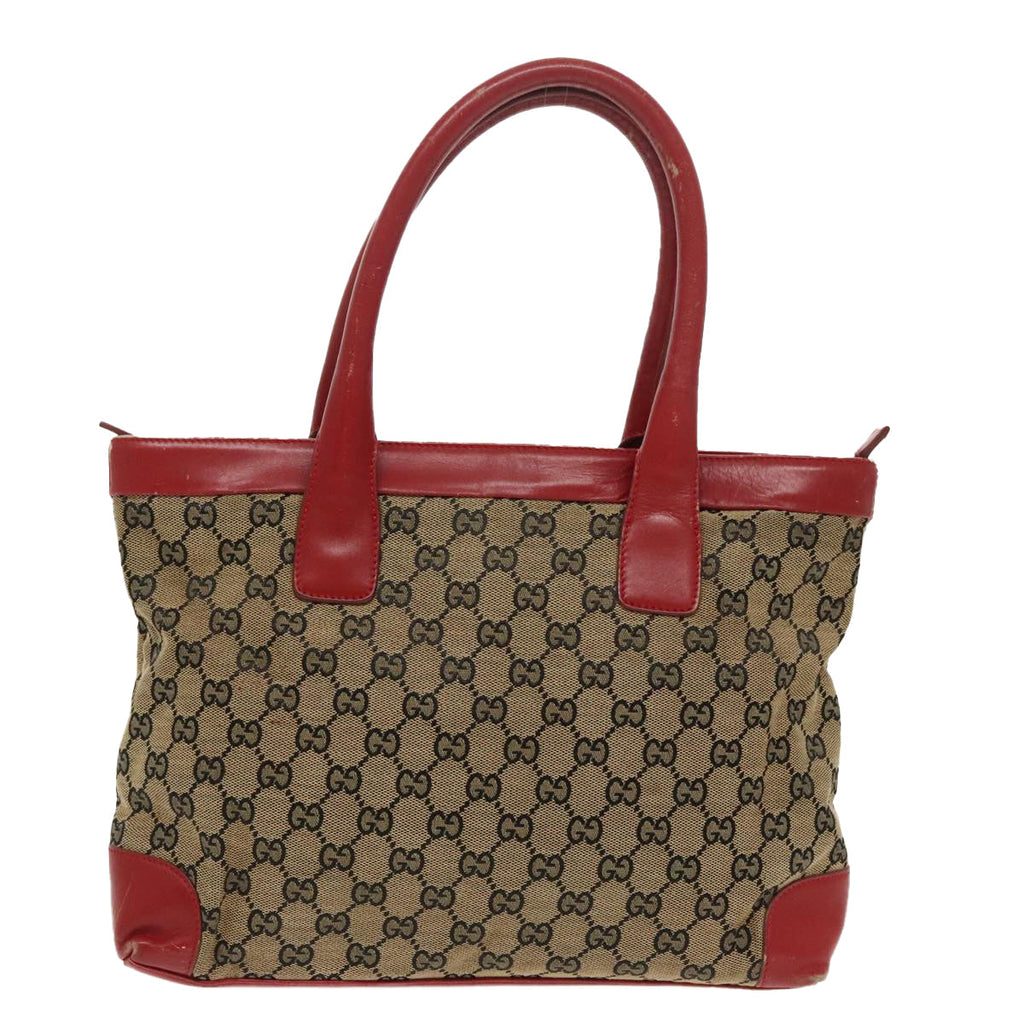 GUCCI GG Canvas Tote Bag Beige Silver Red 33890 98790