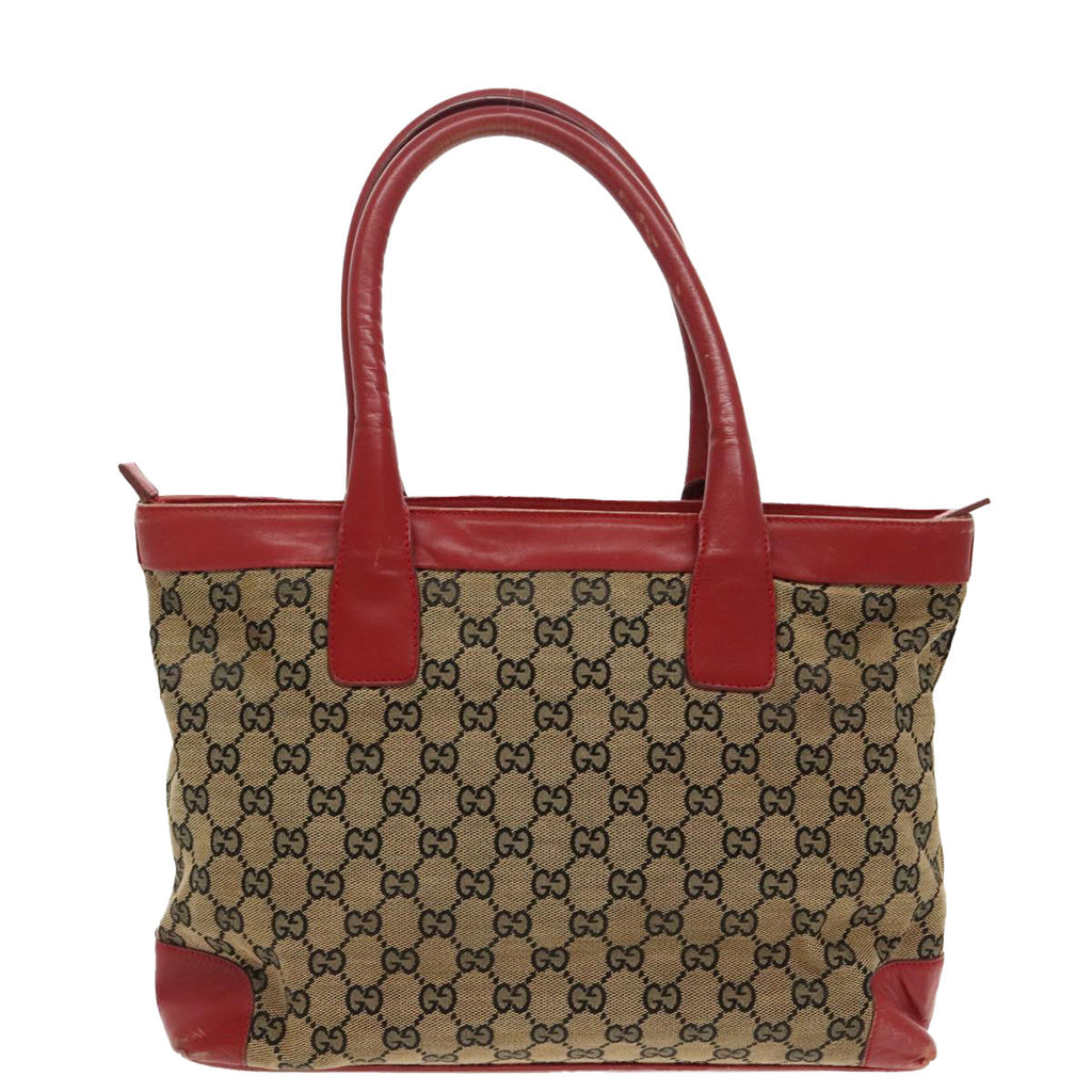 GUCCI GG Canvas Tote Bag Beige Silver Red 33890 98790