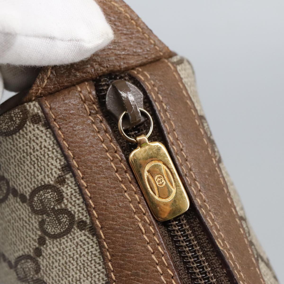 GUCCI GG Supreme Web Sherry Line Shoulder Bag PVC Beige 89 02 018 98792