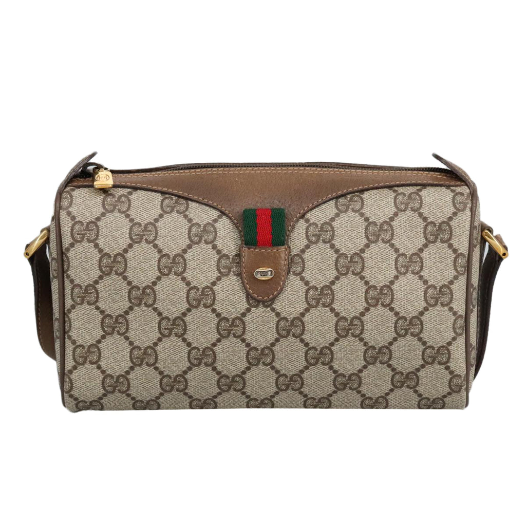 GUCCI GG Supreme Web Sherry Line Shoulder Bag PVC Beige 89 02 018 98792