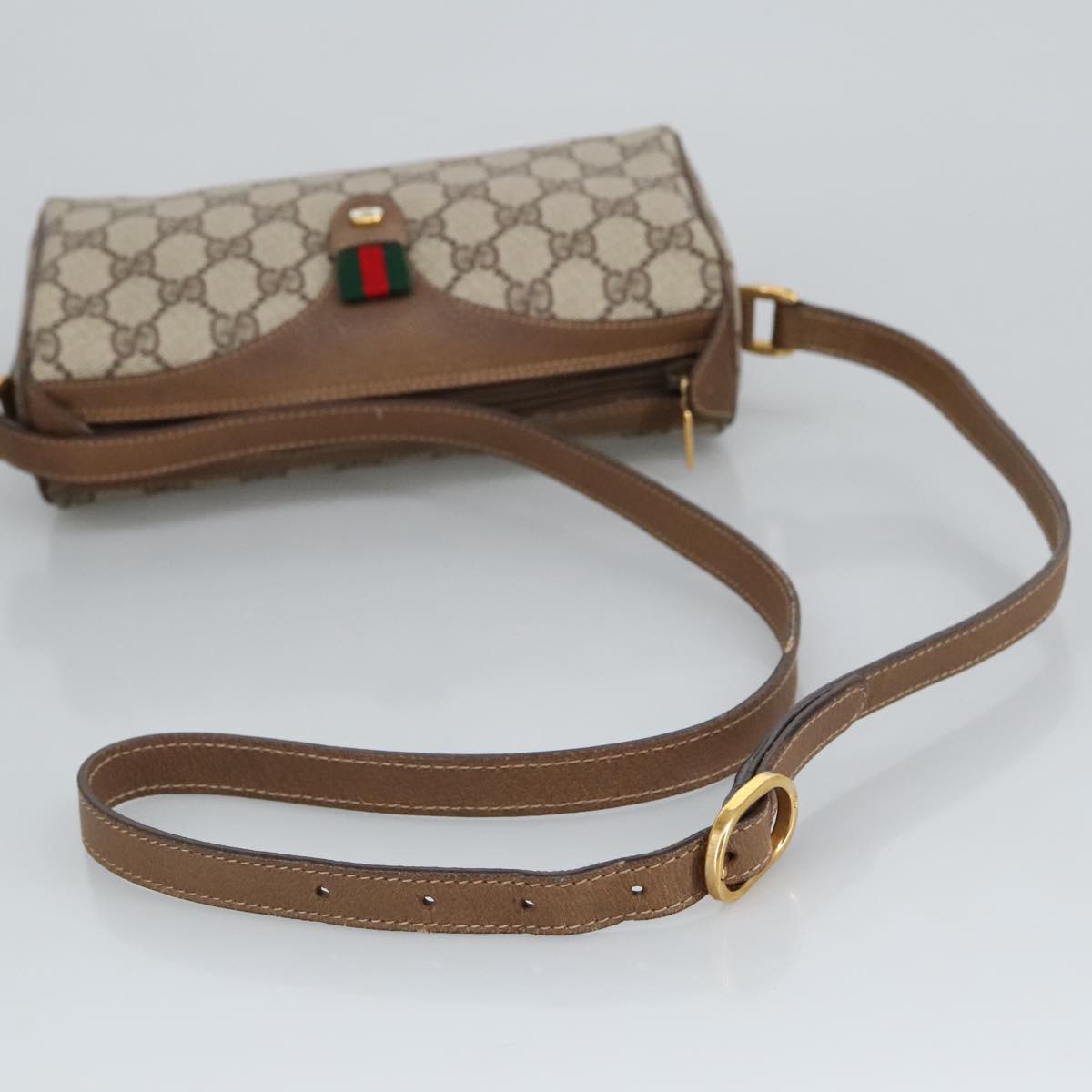 GUCCI GG Supreme Web Sherry Line Shoulder Bag PVC Beige 89 02 018 98792