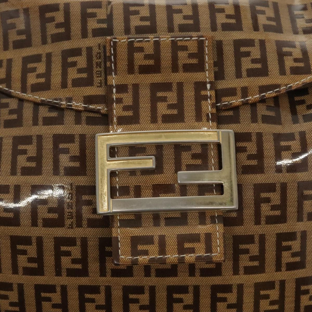 FENDI Zucchino Canvas Mamma Baguette Shoulder Bag Beige Gold 98793