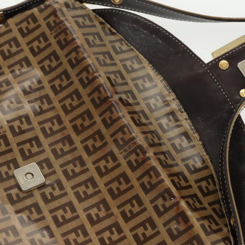 FENDI Zucchino Canvas Mamma Baguette Shoulder Bag Beige Gold 98793