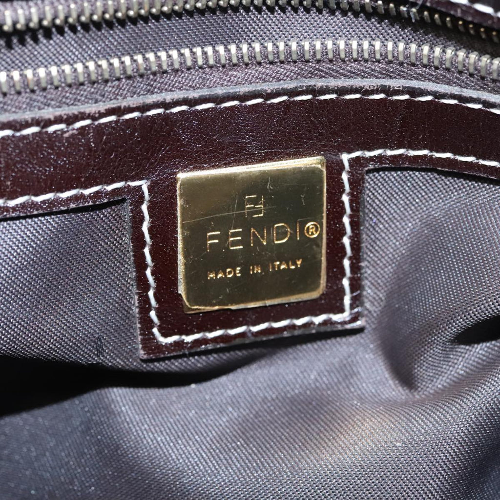 FENDI Zucchino Canvas Mamma Baguette Shoulder Bag Beige Gold 98793