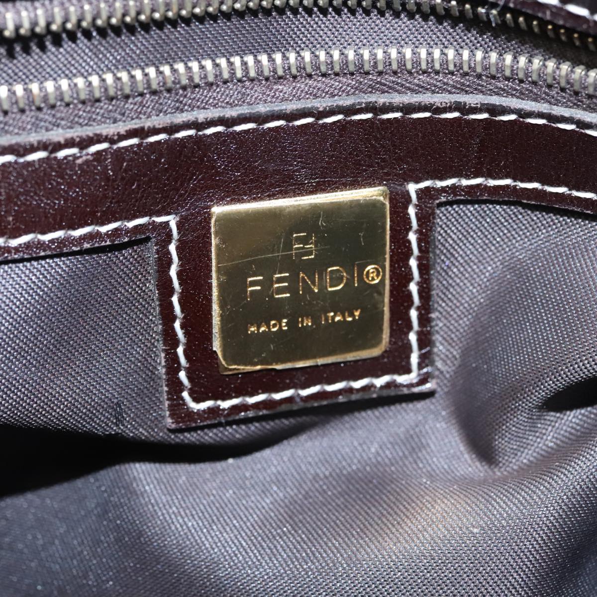 FENDI Zucchino Canvas Mamma Baguette Shoulder Bag Beige Gold 98793