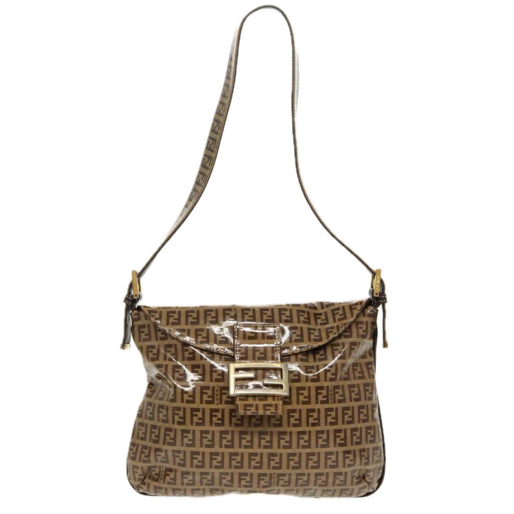 FENDI Zucchino Canvas Mamma Baguette Shoulder Bag Beige Gold 98793