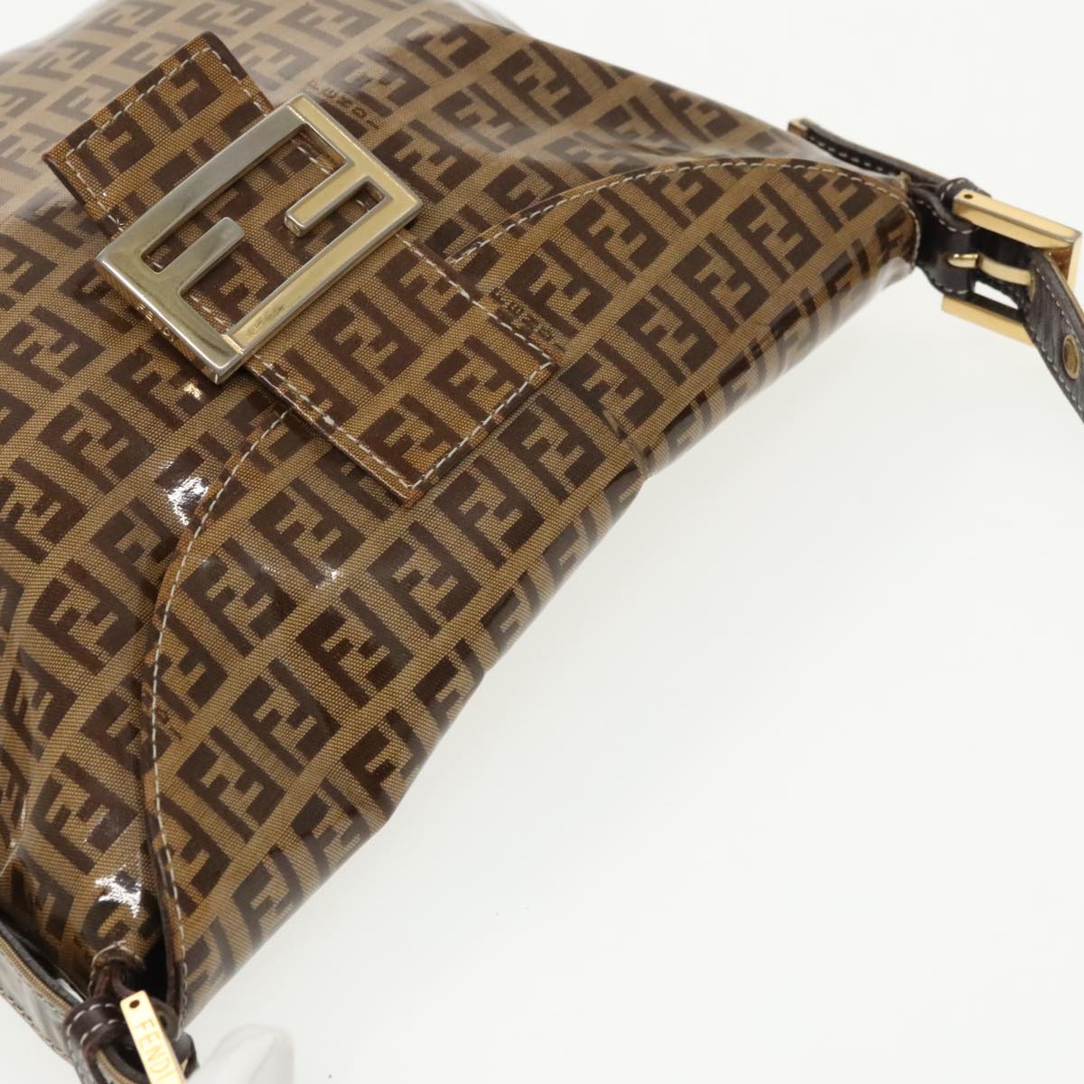 FENDI Zucchino Canvas Mamma Baguette Shoulder Bag Beige Gold 98793