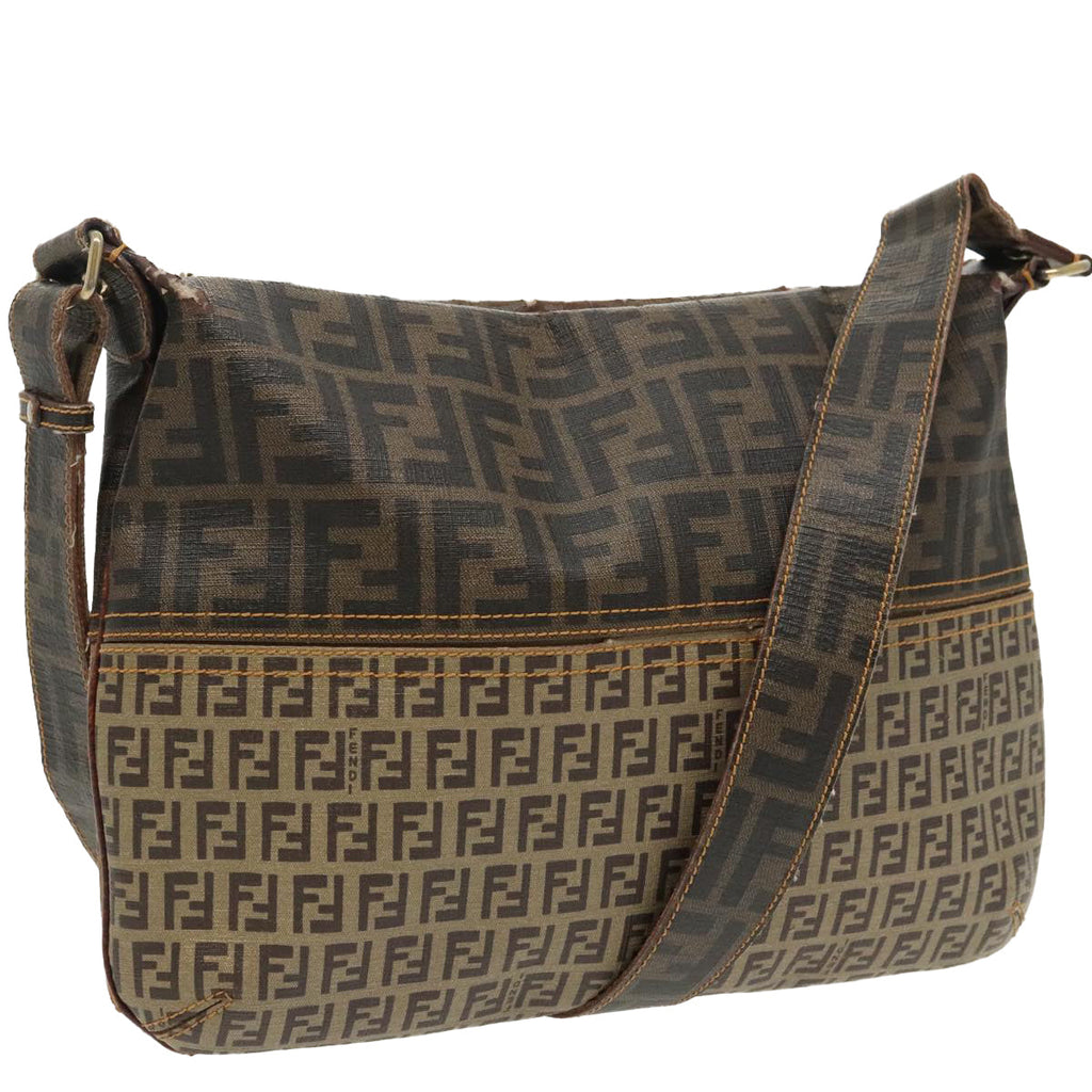 FENDI Zucca Canvas Zucchino Canvas Shoulder Bag Black Brown beige 98795