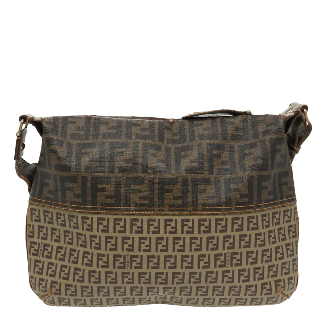 FENDI Zucca Canvas Zucchino Canvas Shoulder Bag Black Brown beige 98795