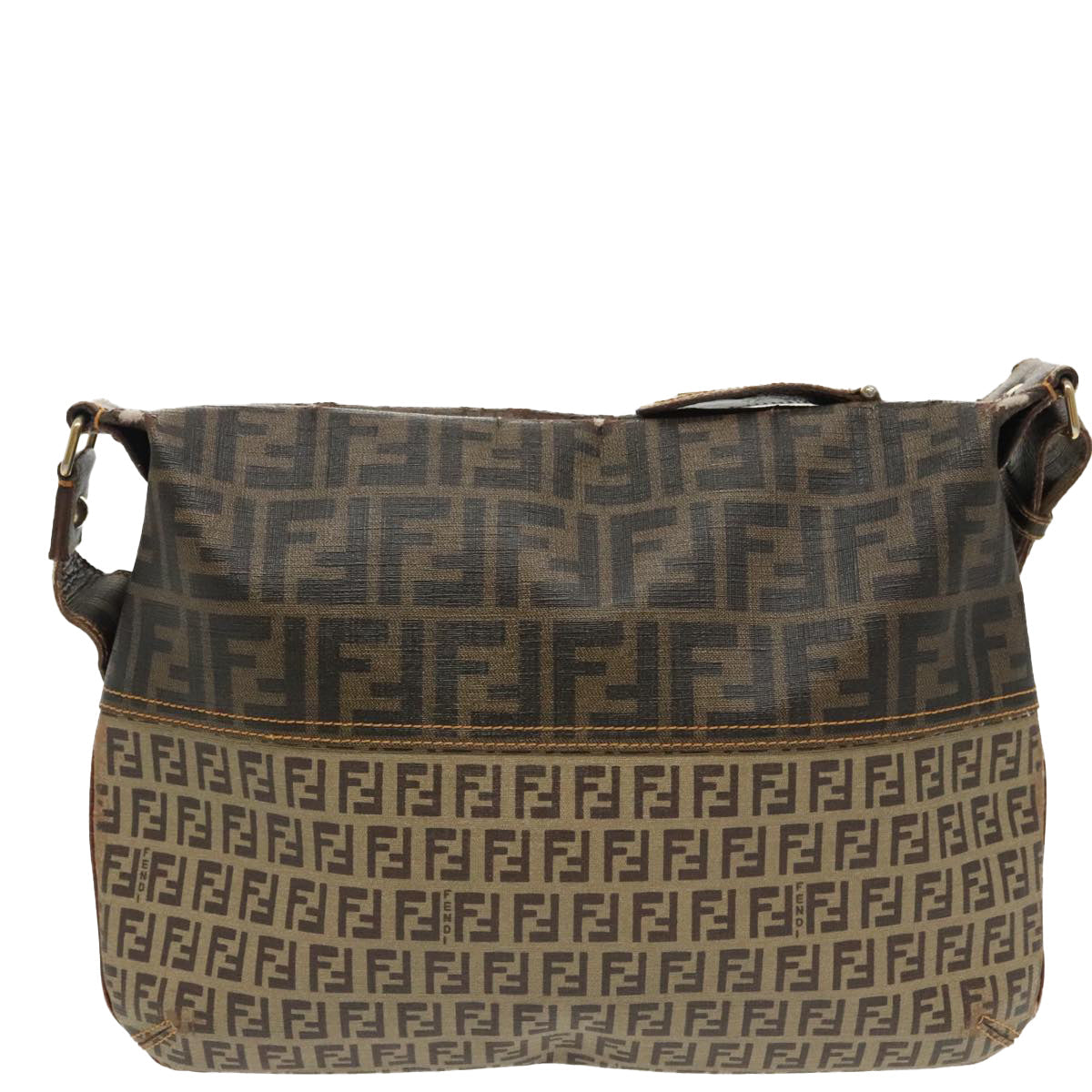 FENDI Zucca Canvas Zucchino Canvas Shoulder Bag Black Brown beige 98795
