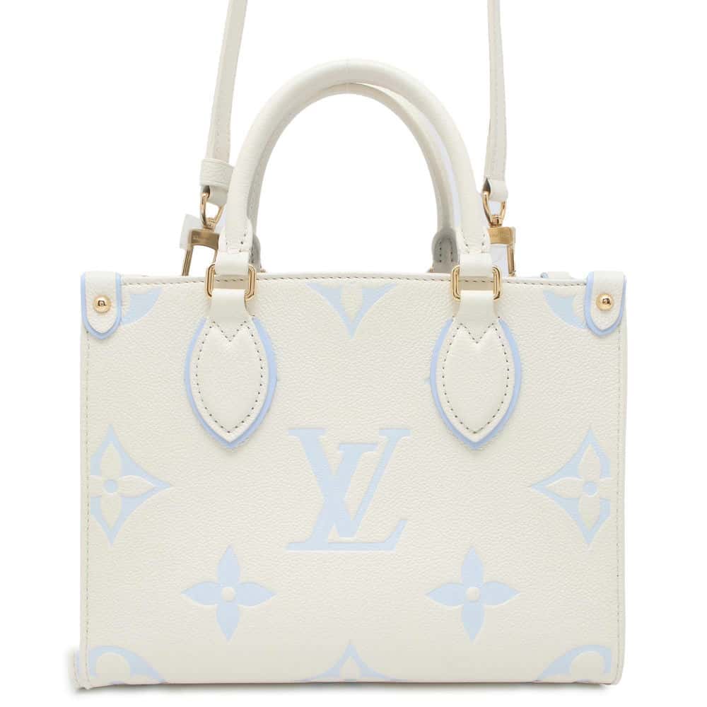 LOUIS VUITTON Onthego Latte White/Candy Blue M46833 Bicolor Monogram Empreinte Leather Size PM
