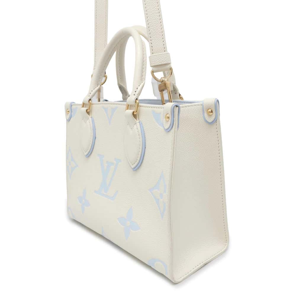 LOUIS VUITTON Onthego Latte White/Candy Blue M46833 Bicolor Monogram Empreinte Leather Size PM