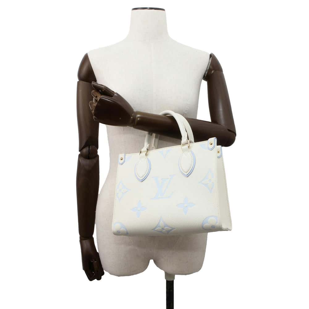 LOUIS VUITTON Onthego Latte White/Candy Blue M46833 Bicolor Monogram Empreinte Leather Size PM