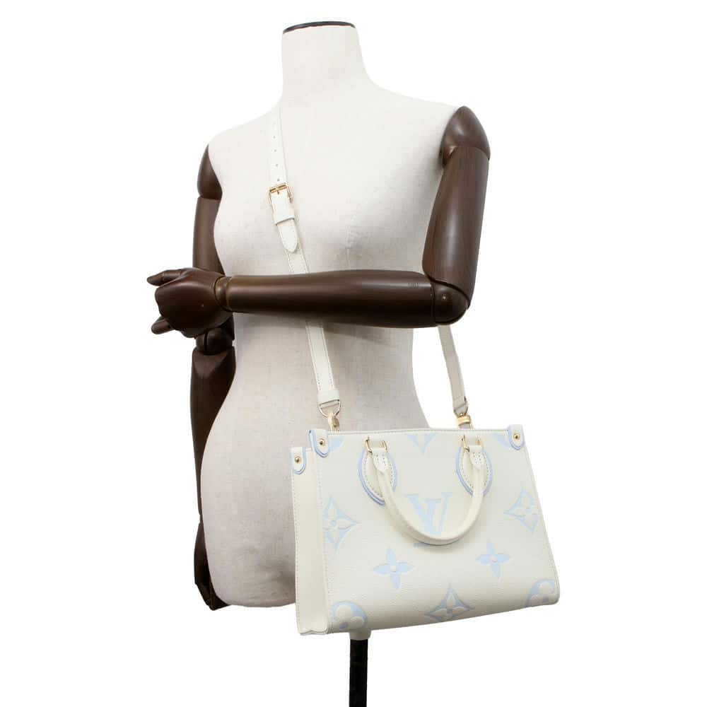 LOUIS VUITTON Onthego Latte White/Candy Blue M46833 Bicolor Monogram Empreinte Leather Size PM