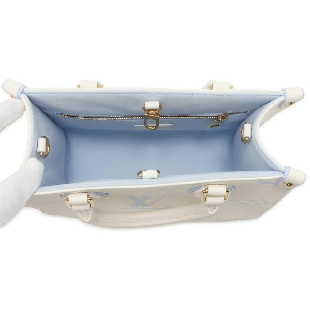 LOUIS VUITTON Onthego Latte White/Candy Blue M46833 Bicolor Monogram Empreinte Leather Size PM