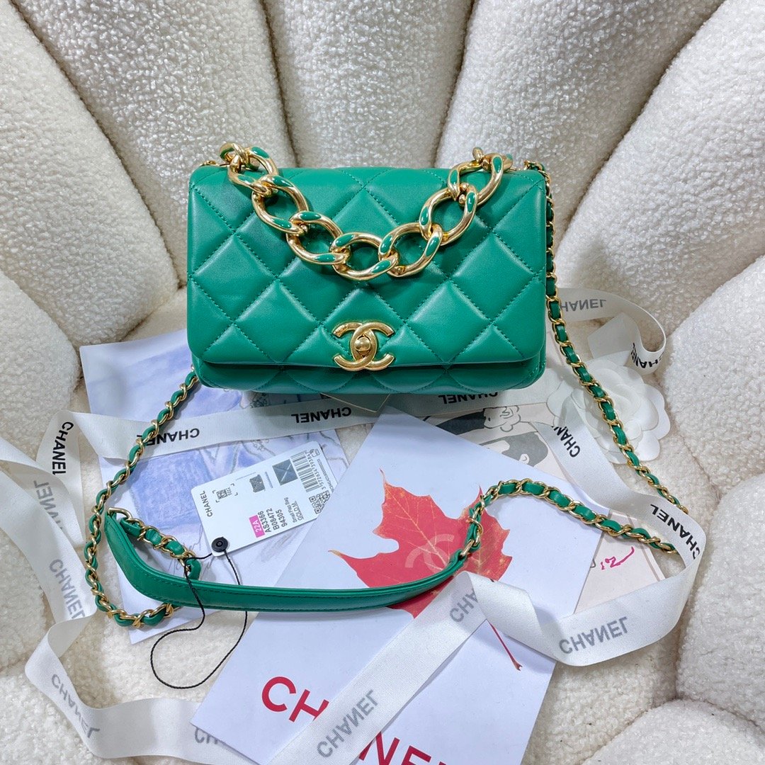 CHL Flap Bag Gold Hardware Green For Women, Women’s Handbags, Shoulder Bags 7.9in/20cm AS3366