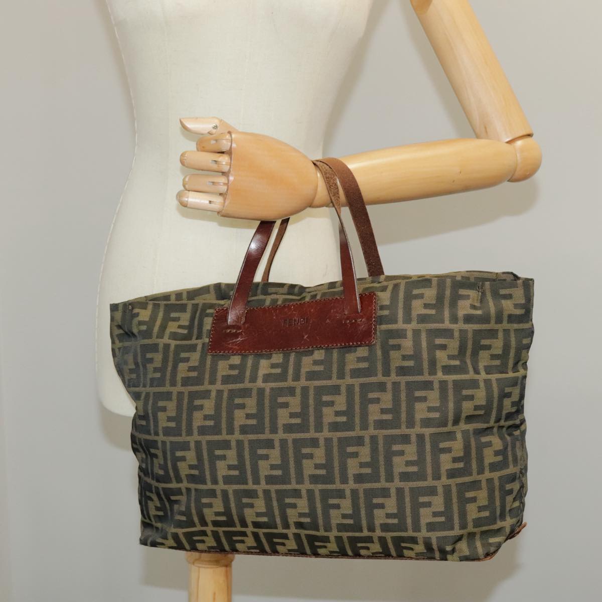 FENDI Zucca Canvas Tote Bag Brown Black 98835