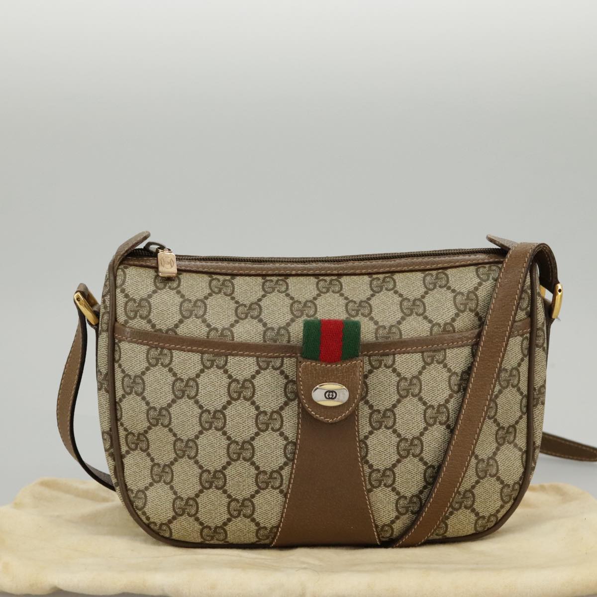 GUCCI GG Supreme Web Sherry Line Shoulder Bag PVC Beige 89 02 032 98837