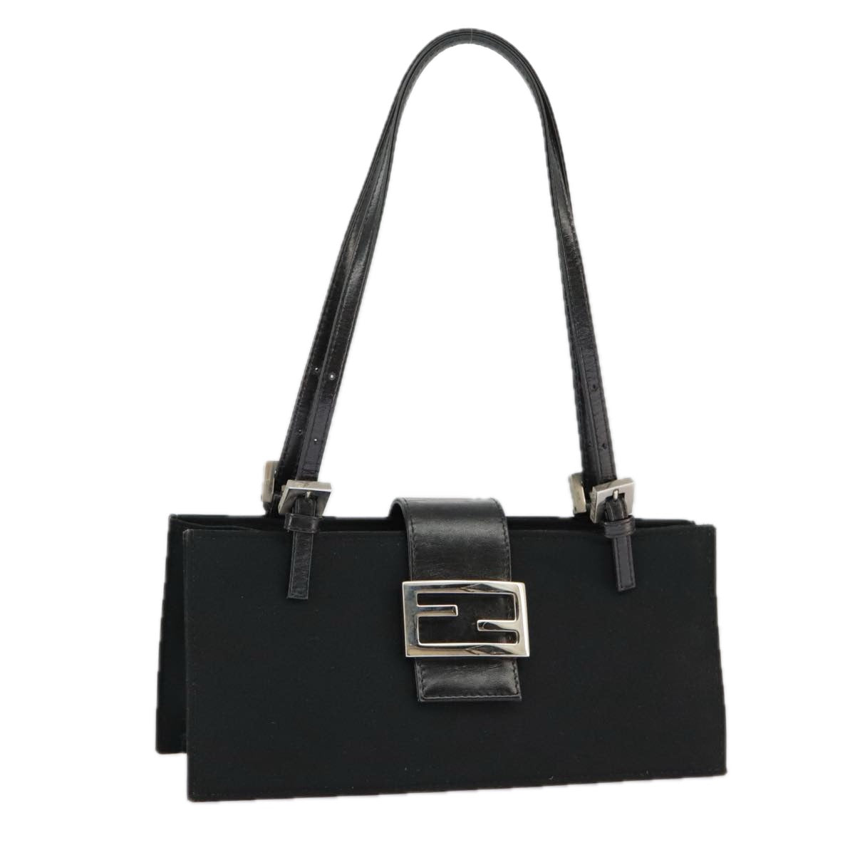 FENDI Mamma Baguette Shoulder Bag Nylon Black Silver 98843