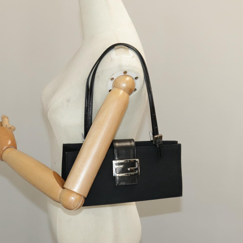 FENDI Mamma Baguette Shoulder Bag Nylon Black Silver 98843