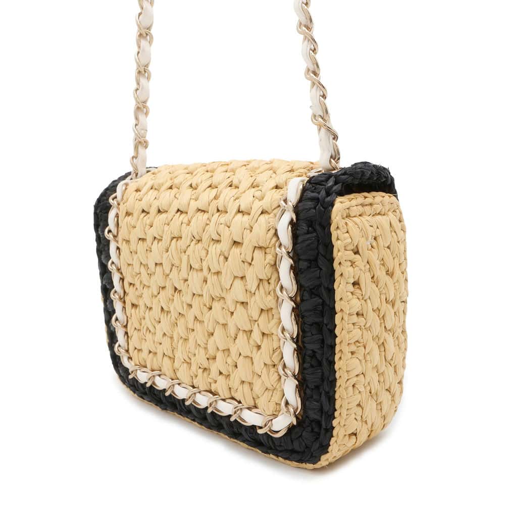 CHANEL 2024 Cruise Collection Mini Flap Bag Black/White/BeigeAS4556 Blade Raffia Lambskin Size Mini