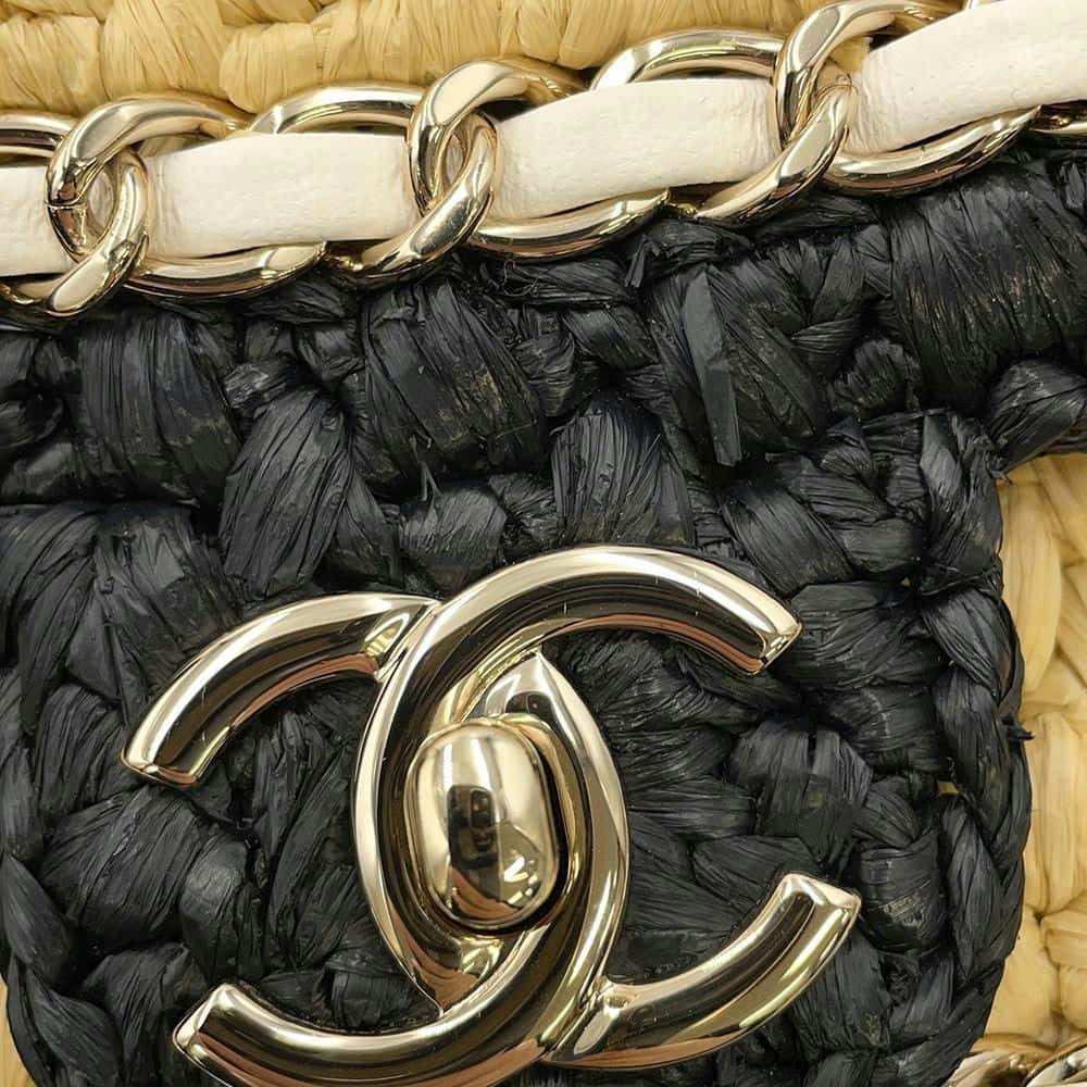 CHANEL 2024 Cruise Collection Mini Flap Bag Black/White/BeigeAS4556 Blade Raffia Lambskin Size Mini