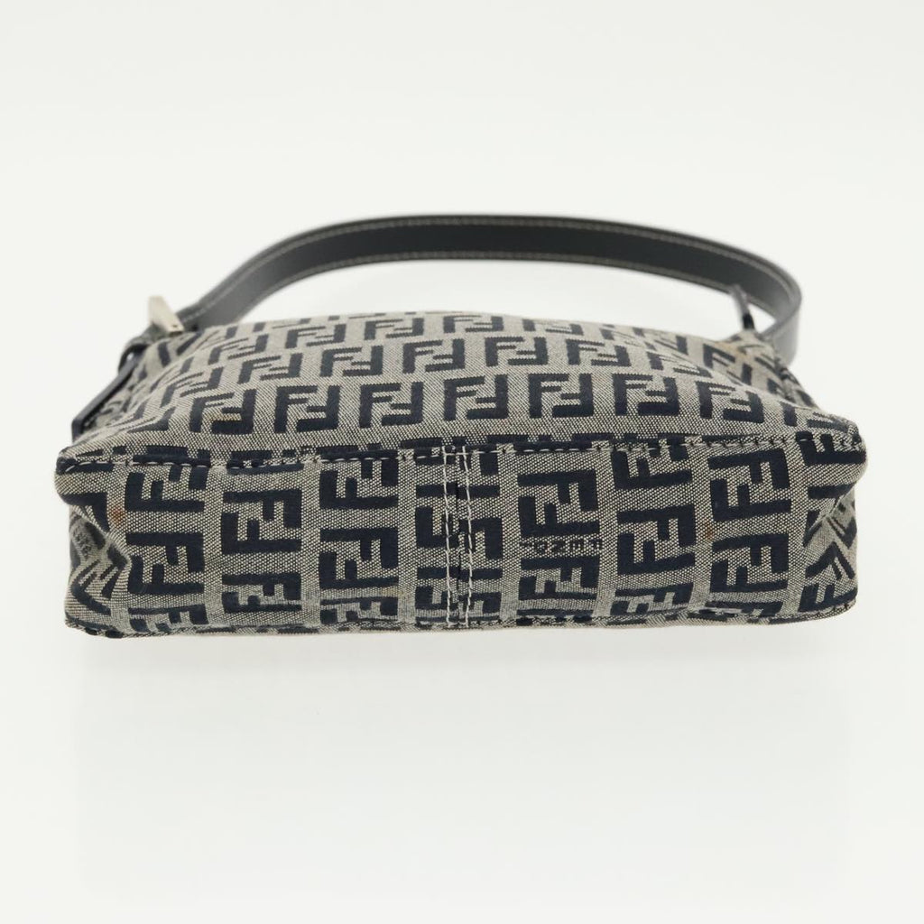 FENDI Zucchino Canvas Shoulder Bag Navy Silver 98857