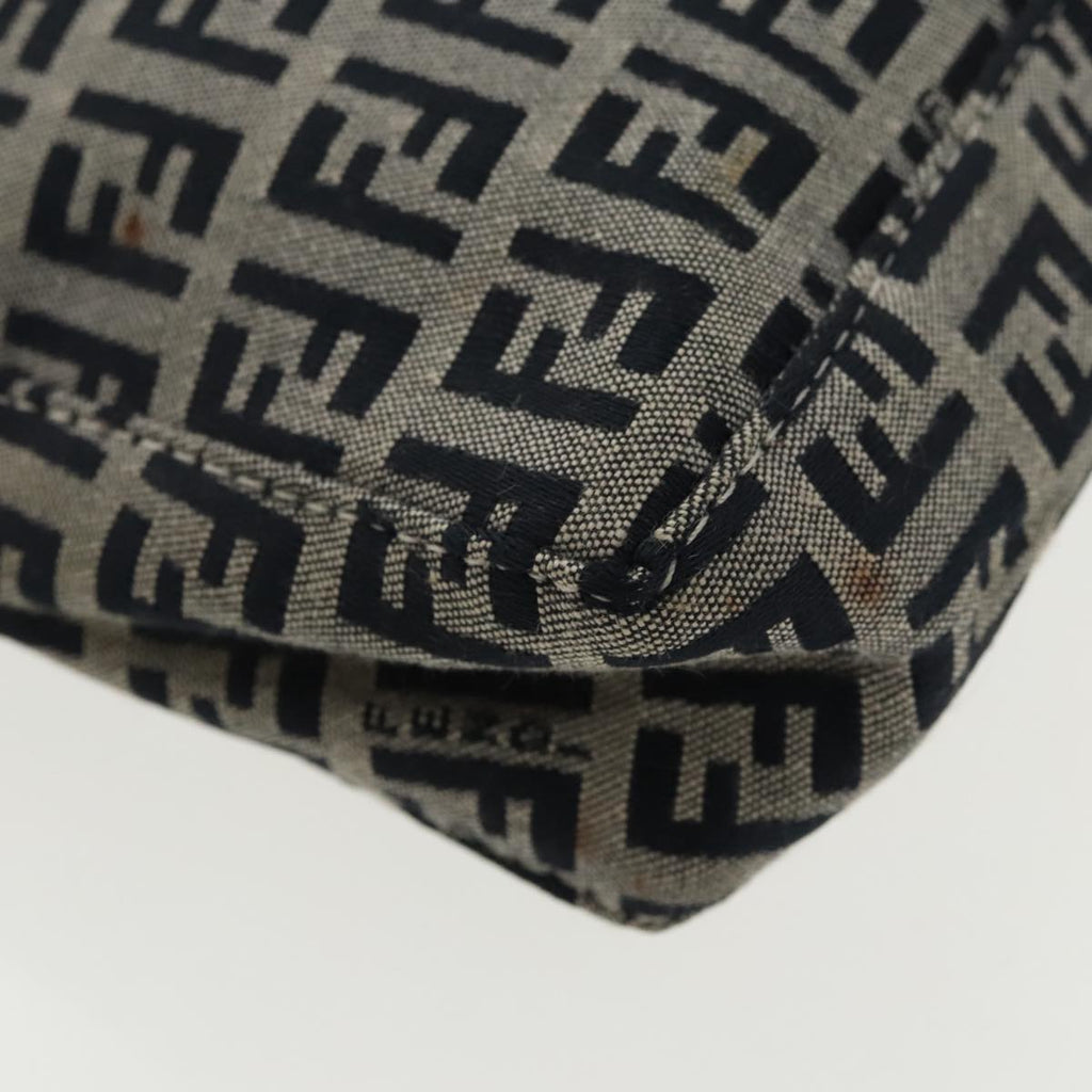 FENDI Zucchino Canvas Shoulder Bag Navy Silver 98857