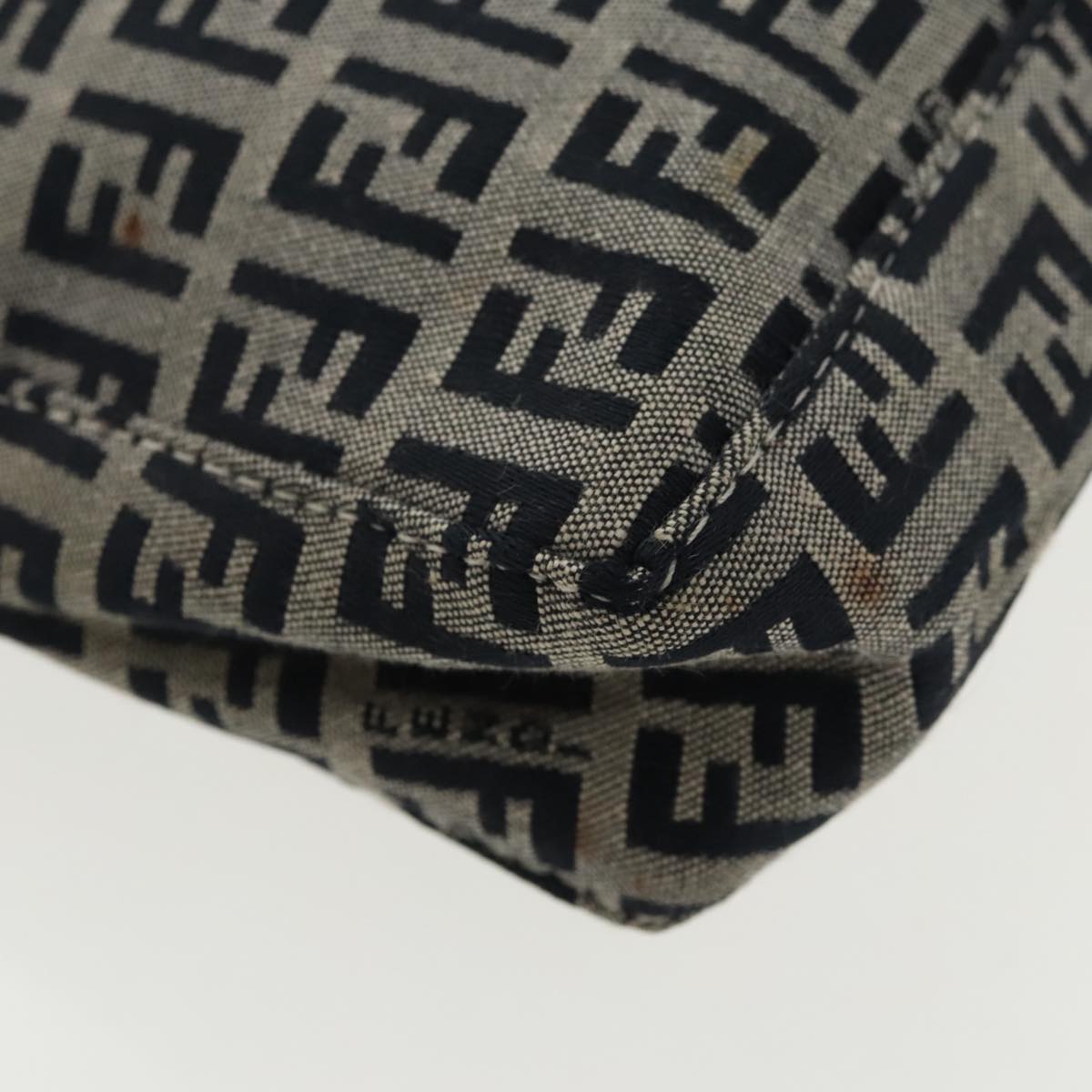 FENDI Zucchino Canvas Shoulder Bag Navy Silver 98857