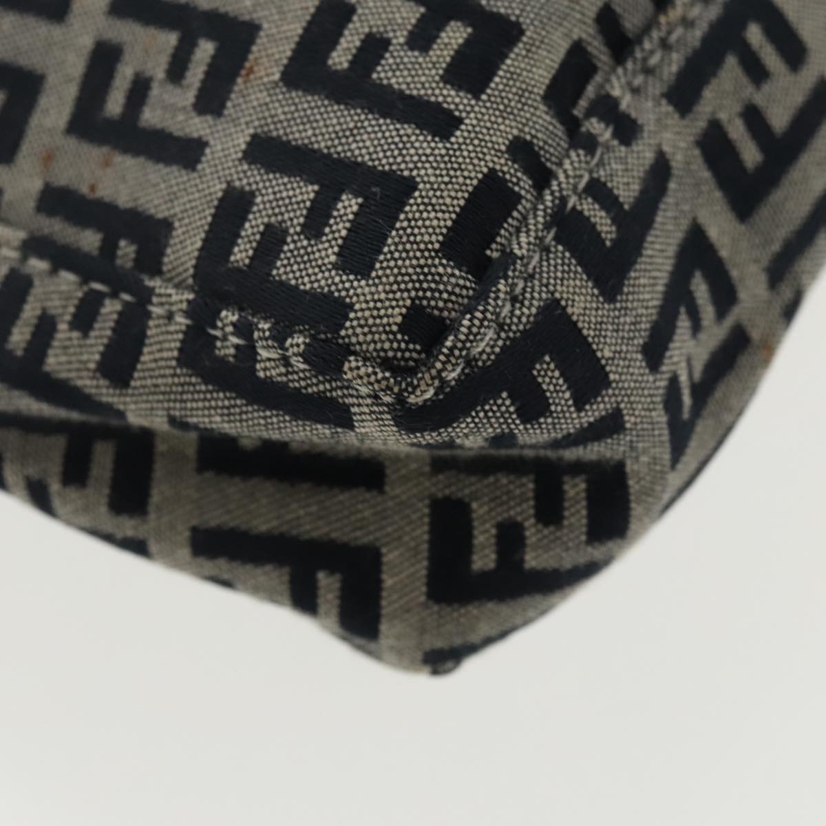 FENDI Zucchino Canvas Shoulder Bag Navy Silver 98857