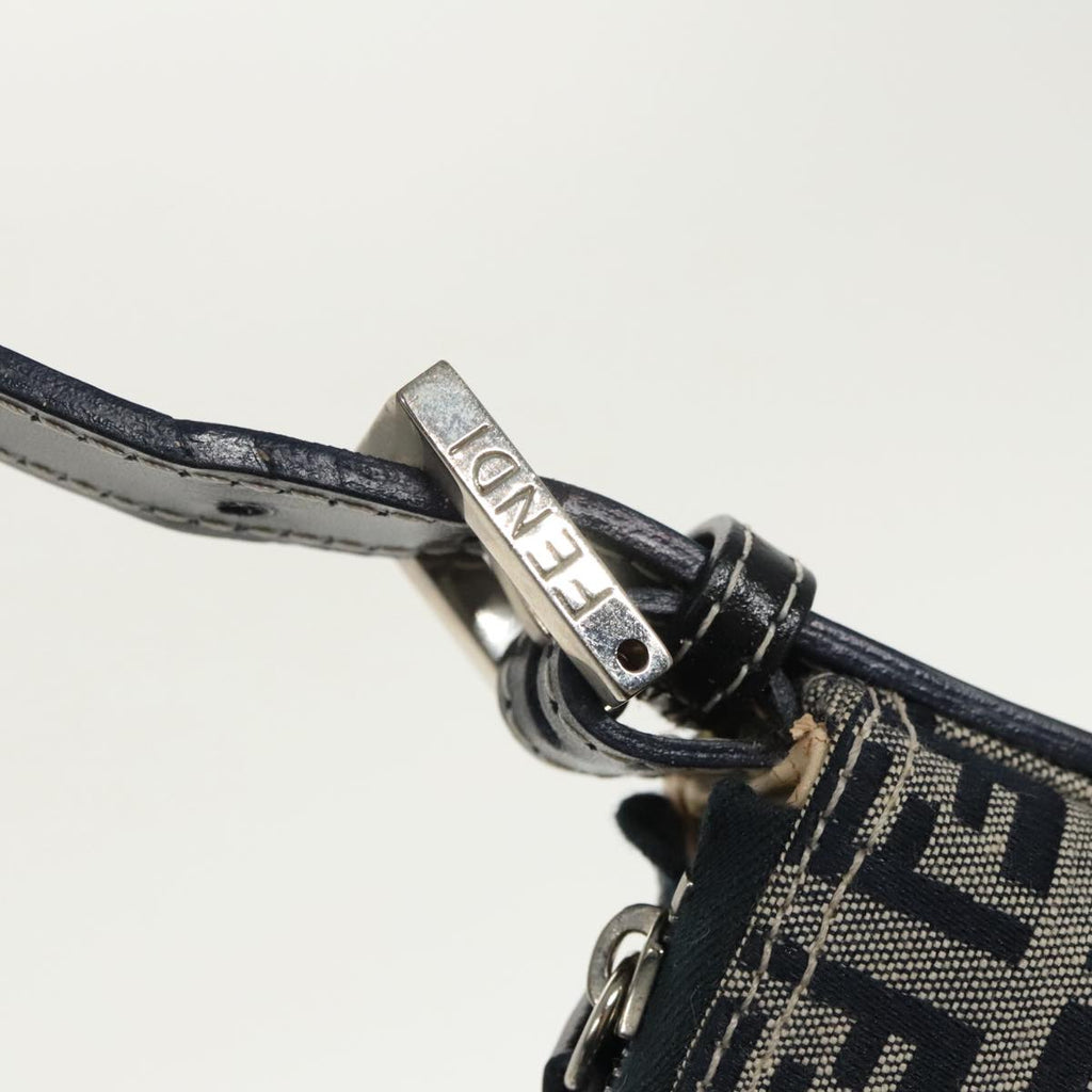 FENDI Zucchino Canvas Shoulder Bag Navy Silver 98857
