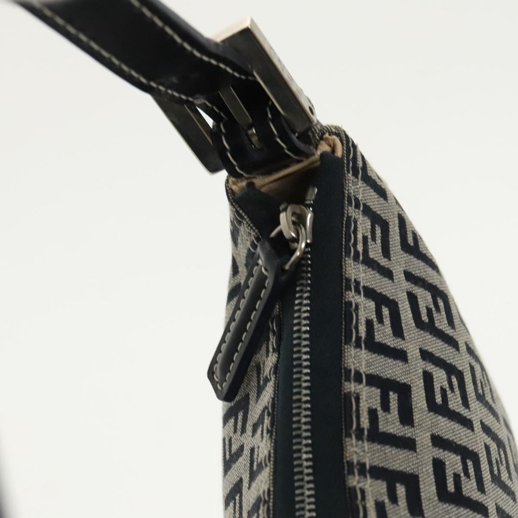 FENDI Zucchino Canvas Shoulder Bag Navy Silver 98857
