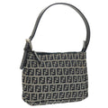 FENDI Zucchino Canvas Shoulder Bag Navy Silver 98857