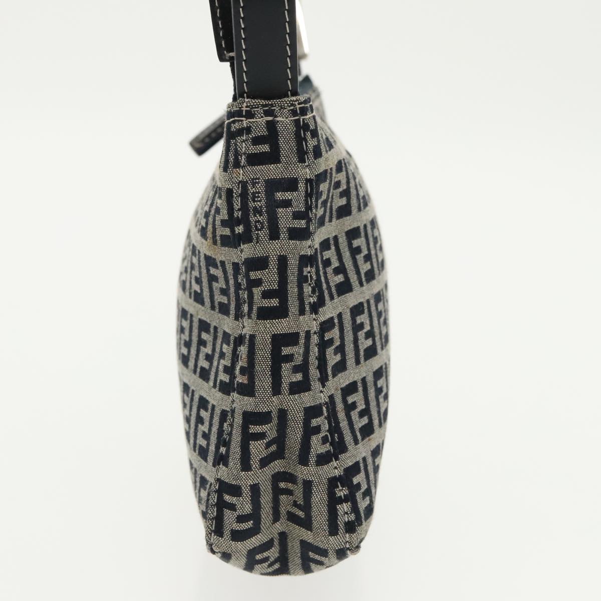 FENDI Zucchino Canvas Shoulder Bag Navy Silver 98857