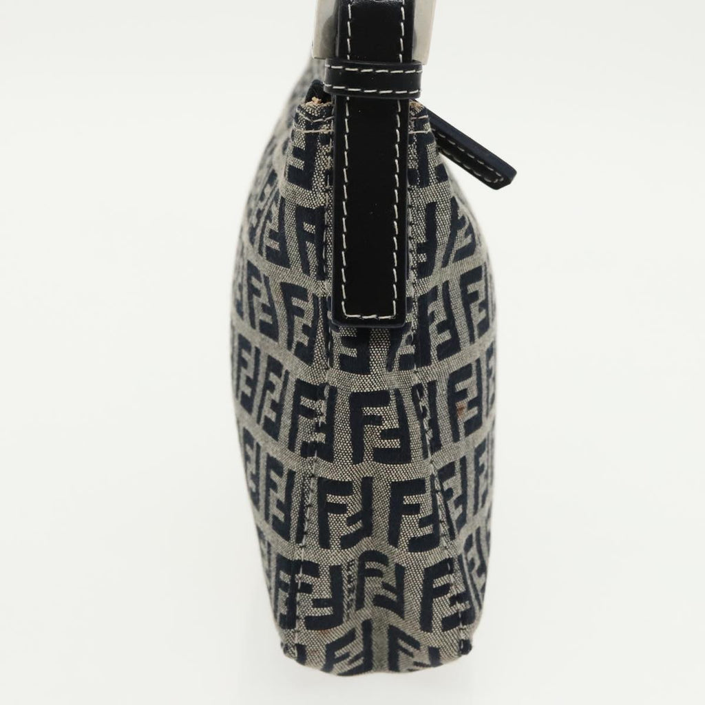 FENDI Zucchino Canvas Shoulder Bag Navy Silver 98857