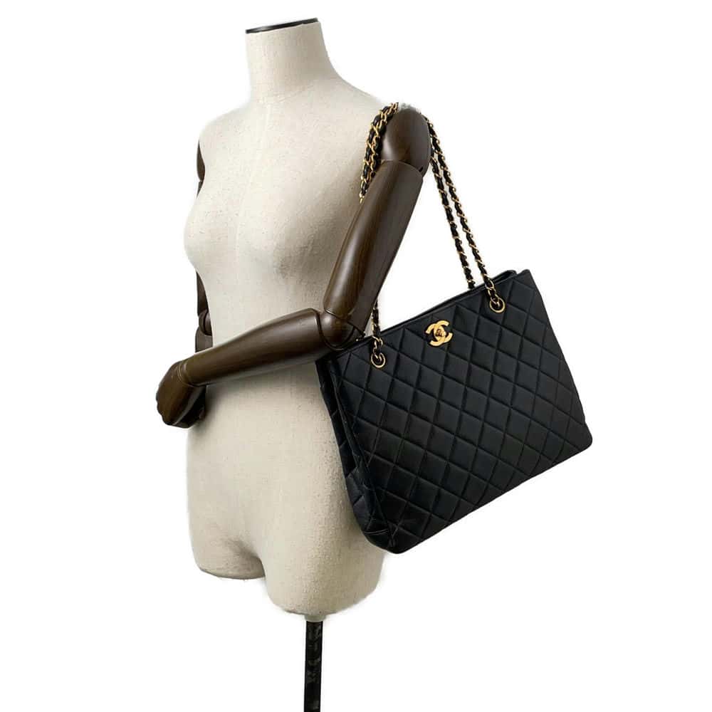 CHANEL Matelasse Chain Tote Black Caviar Leather